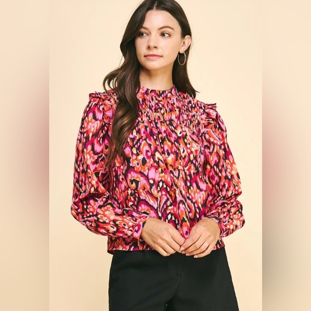 Pinch Printed Pintuck Top - M
